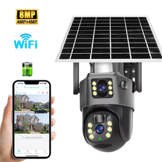 [6290132591130] Camara Ip de Seguridad con Panel Solar Full Hd 4K 2mpx Exterior Doble Lente