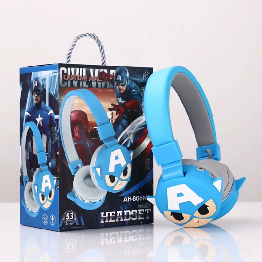 [6900245280455] Auricular Vincha Bluetooth Micro Sd Personajes 806-45 Capitan America
