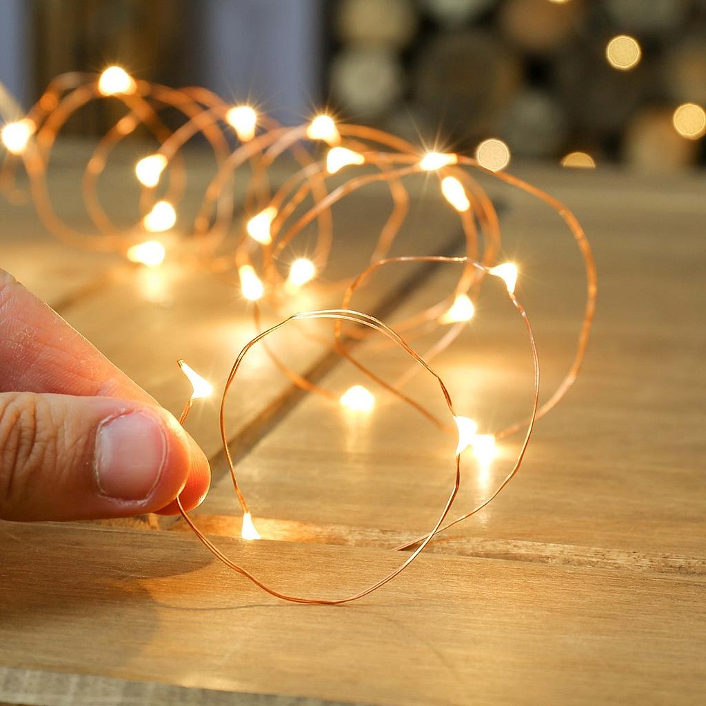 [6968880180080 501546] Guirnalda Alambre Led Blanco Calido 3m a Pilas WW30 navidad